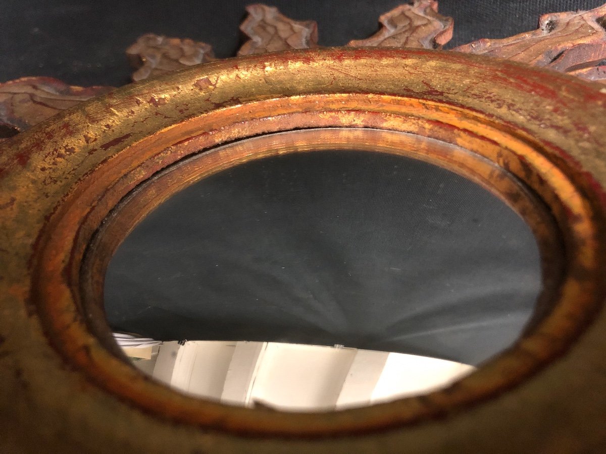 Sorciere Sun Mirror 47.5 Cm In Curved Gilded Wood And Deforming Witch Curiosity-photo-4