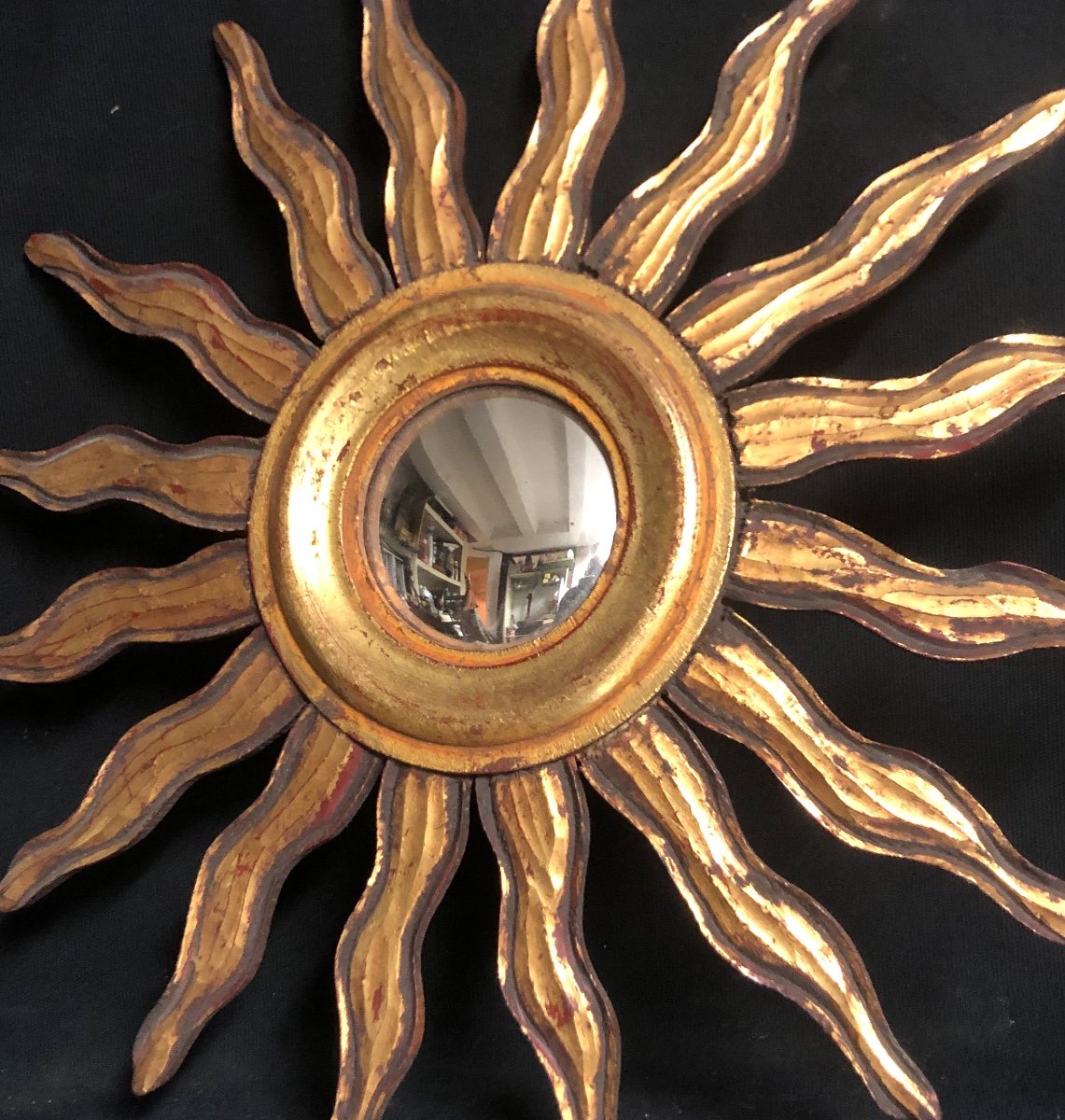 Sorciere Sun Mirror 47.5 Cm In Curved Gilded Wood And Deforming Witch Curiosity-photo-5