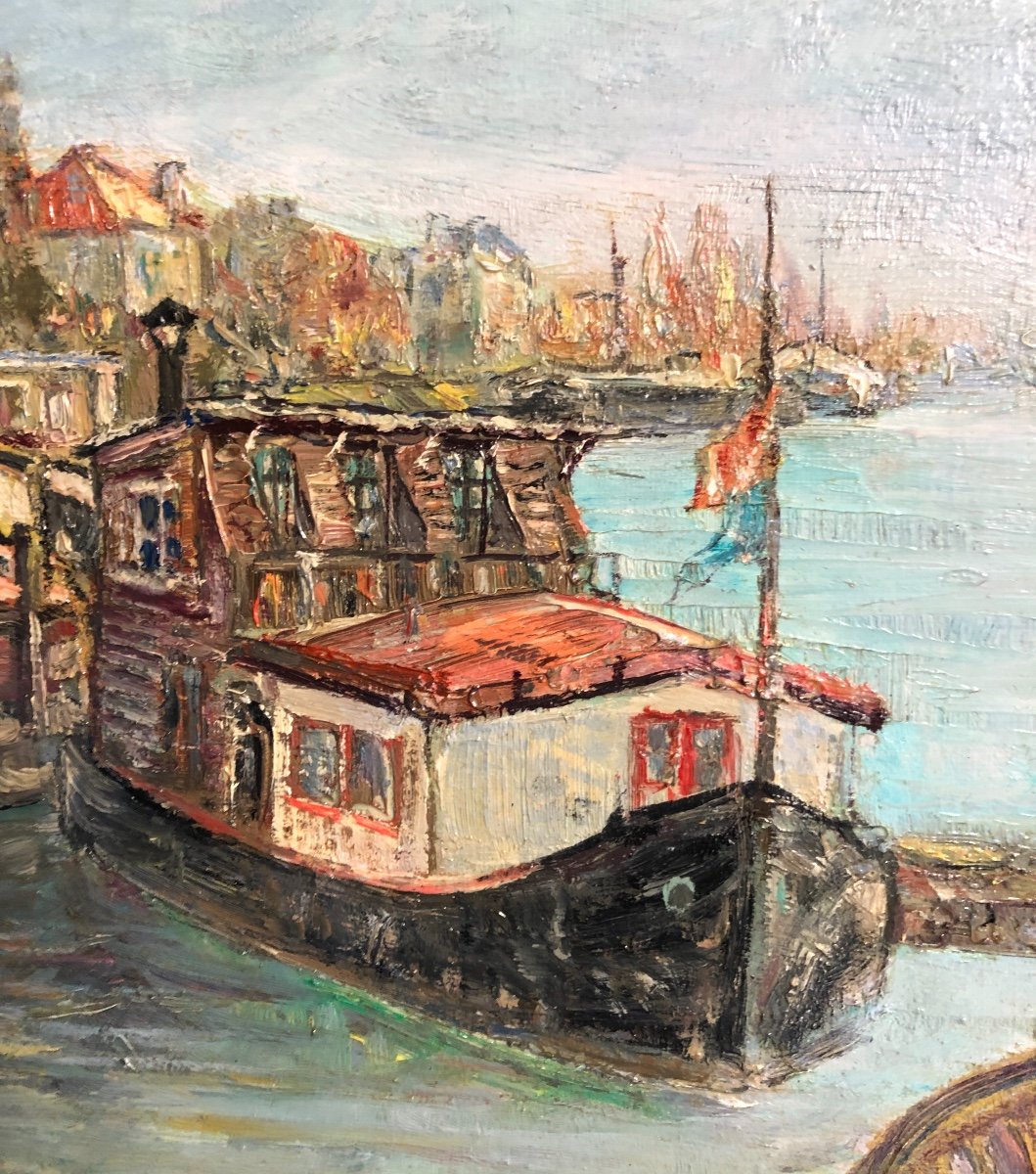 Alexis Guy Korovine 1928 Russian Oil Barges On The Seine Moscow School-photo-1