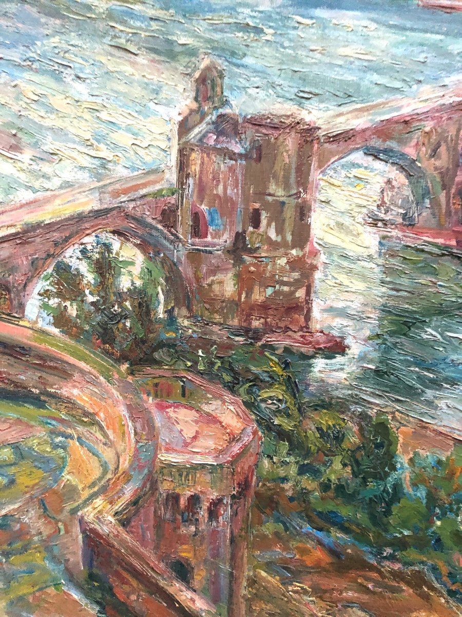 Important Oil Signed Le Pont D 'avignon 92 X 111 Cm XXth Saint Benezet-photo-4
