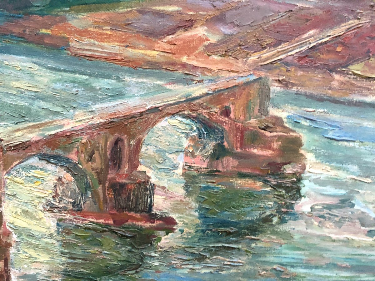 IMPORTANTE HUILE signée Le pont d' Avignon 92 x 111 cm XXe Saint Benezet -photo-1