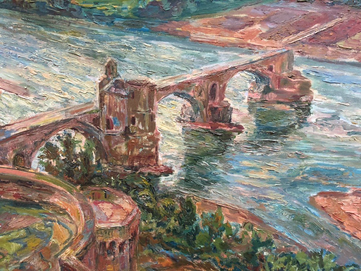 IMPORTANTE HUILE signée Le pont d' Avignon 92 x 111 cm XXe Saint Benezet 