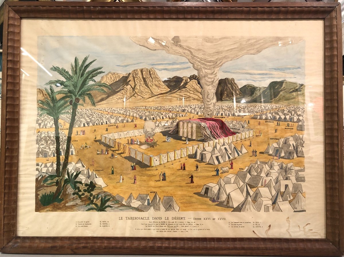 LE TABERNACLE DANS LE DESERT XIXe RARE Importante lithographie rehaussée Israel Judaica Moïse-photo-2