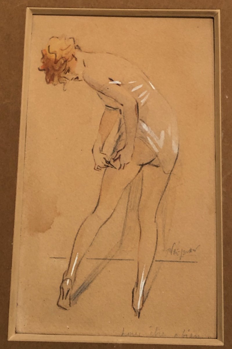 René Prejelan 1877-1968 Young Woman In The Intimacy Drawing And Gouache Art Deco 1920 Curiosa