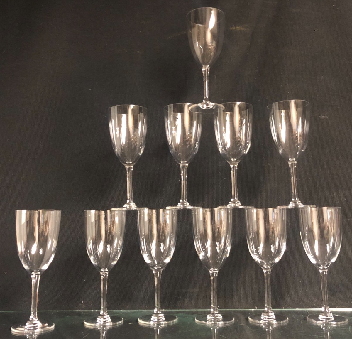 Lalique 10 Crystal Glasses XXth H: 17.5 Cm In Very Good Condition-photo-3