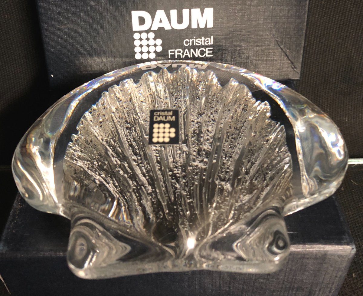 DAUM France Design Louis CHEVALLIER PRESSE PAPIER en cristal NEUF EN BOITE  coquille papiers