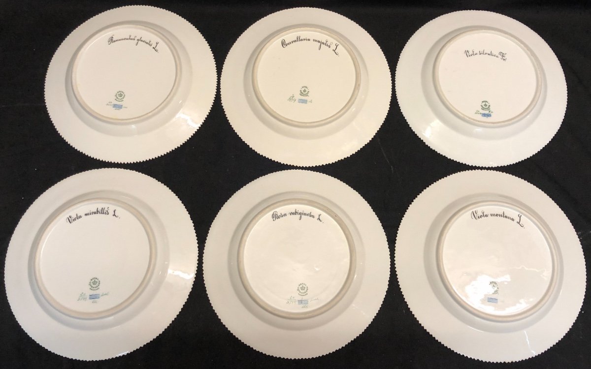 Royal Copenhagen 6 Large Flora Danica Porcelain Plates 3549 In Perfect Condition Denmark-photo-3