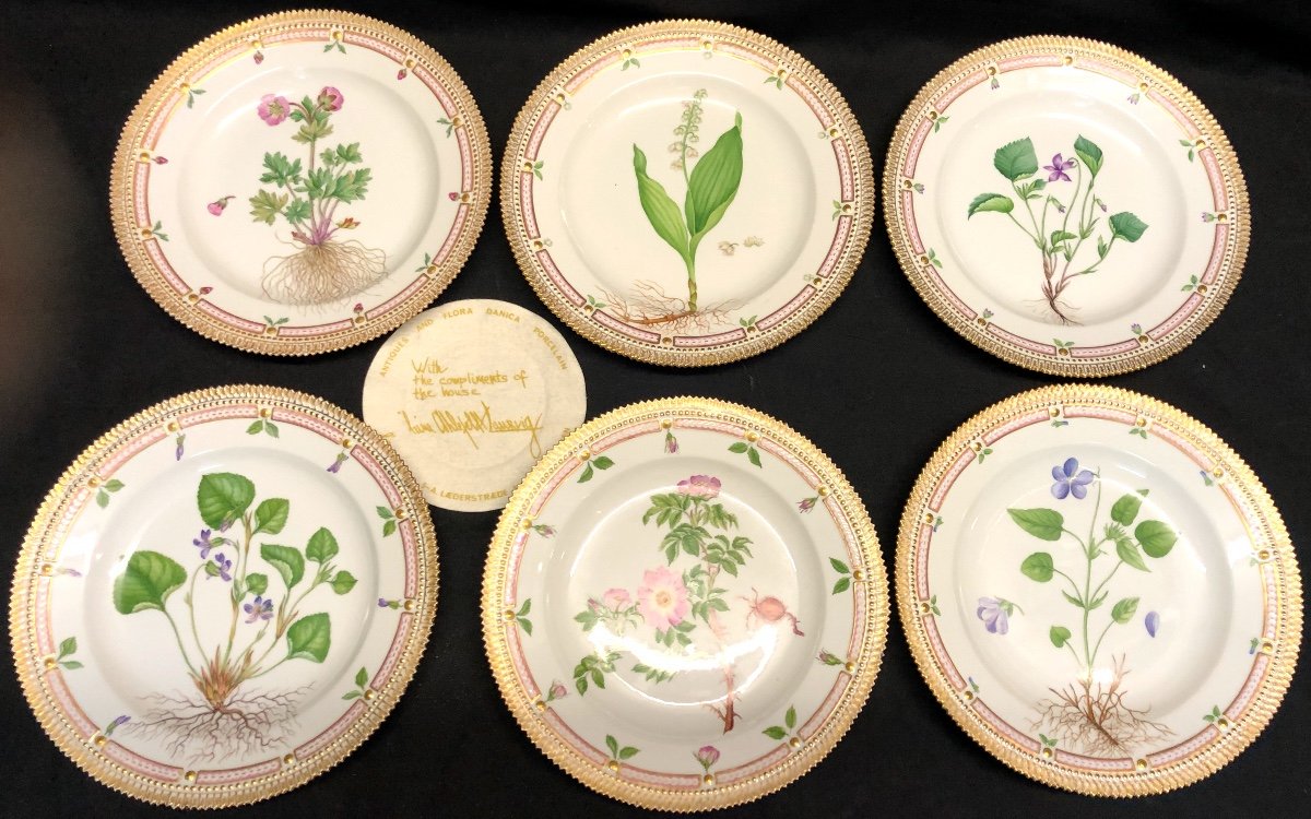 Royal Copenhagen 6 Large Flora Danica Porcelain Plates 3549 In Perfect Condition Denmark