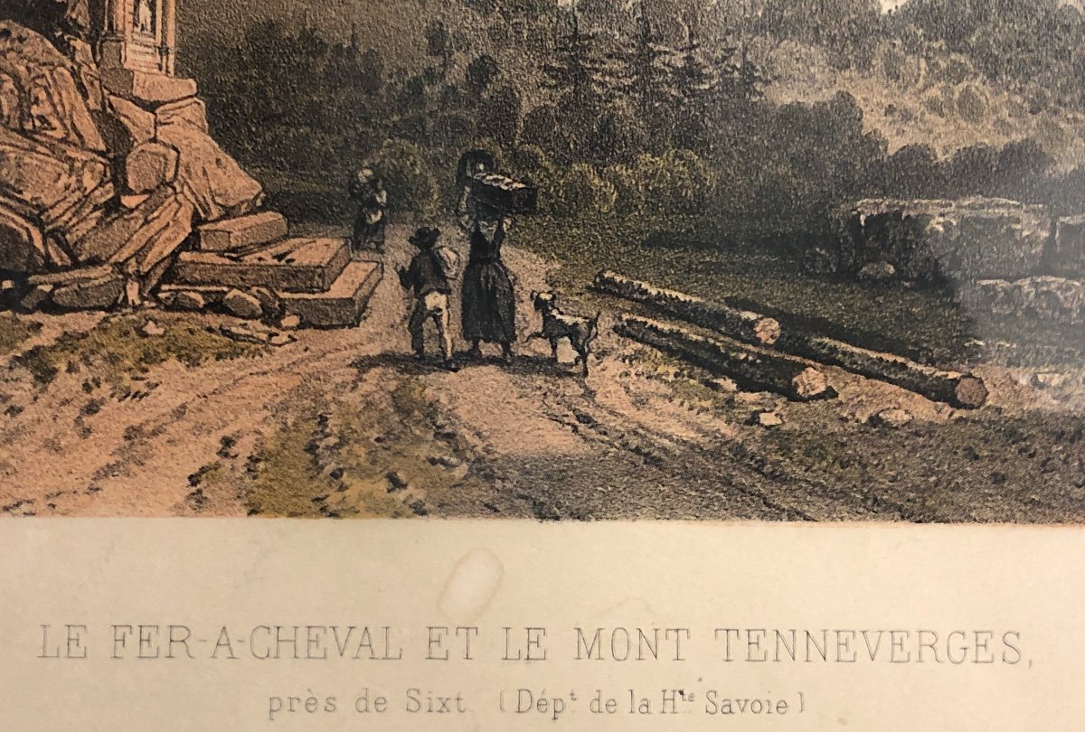 F. BENOIST 1818-1896 RARE lithographie Mont Tenneverges Sixt de 1864 Montagne Haute Savoie-photo-3