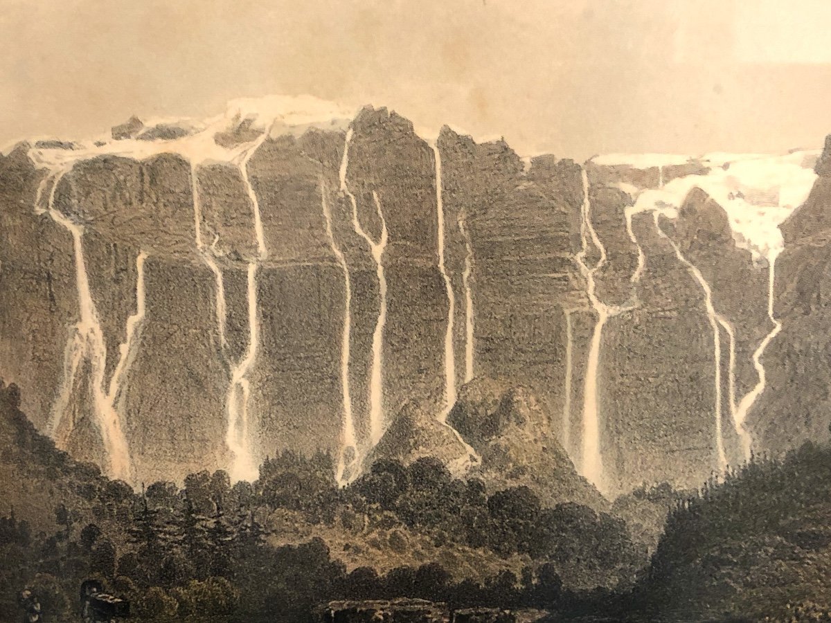 F. BENOIST 1818-1896 RARE lithographie Mont Tenneverges Sixt de 1864 Montagne Haute Savoie-photo-1