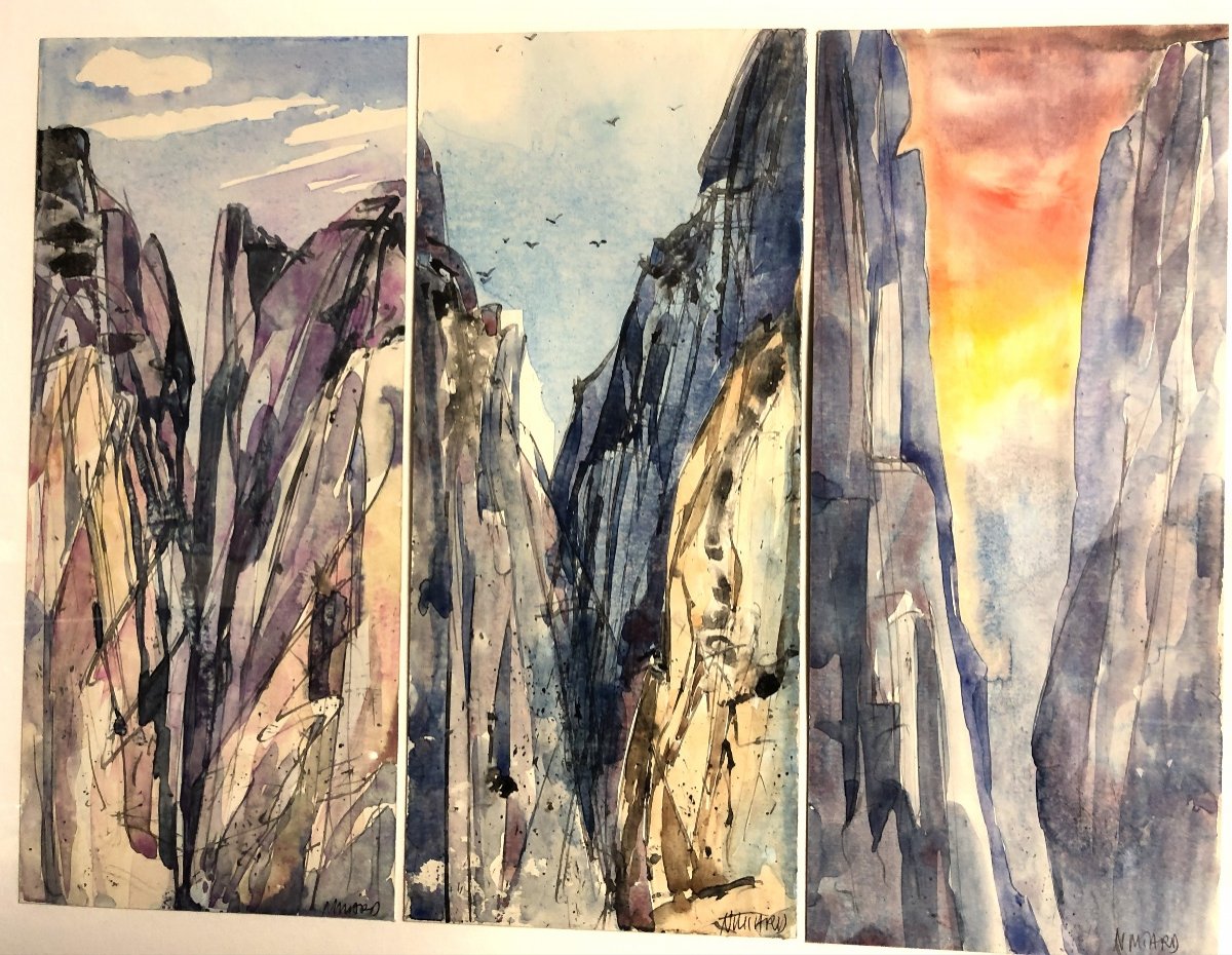 Nicole MIARD XXe X3 Aquarelles de haute montagne Alpes escalade aquarelle 