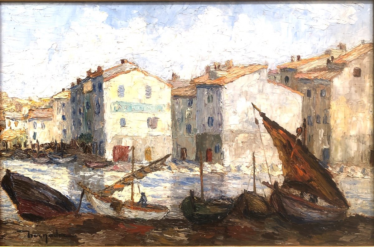 Elie Bernadac 1913- Nice 1999 Oil On Wood Martigues The Saint Sebastien Canal /1