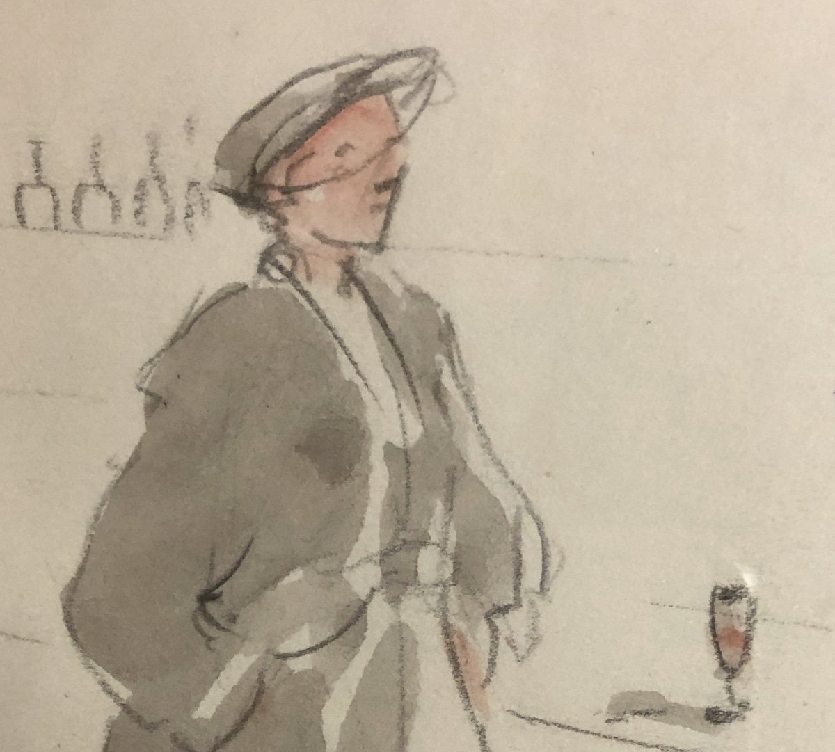 Auguste VUILLEMONT 1883-1970 Dessin + aquarelle PUB BAR 1/3-photo-1