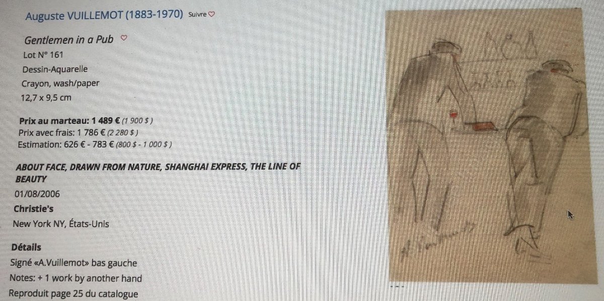 Auguste Vuillemont 1883-1970 Drawing + Watercolor Pub Bar 1/3-photo-2