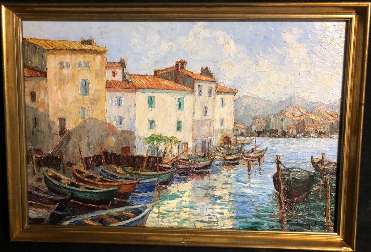 Elie Bernadac 1913- Nice 1999 Oil On Wood Martigues The Quay Brescon /2-photo-2