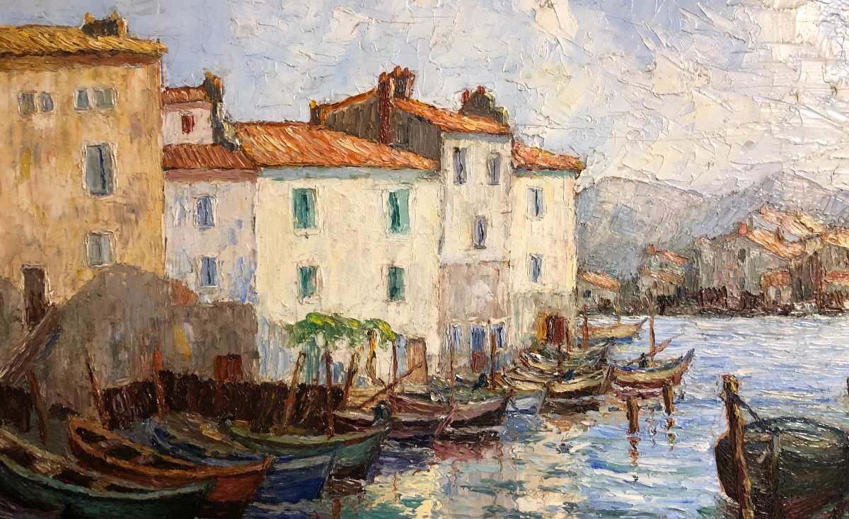 Elie Bernadac 1913- Nice 1999 Oil On Wood Martigues The Quay Brescon /2-photo-3