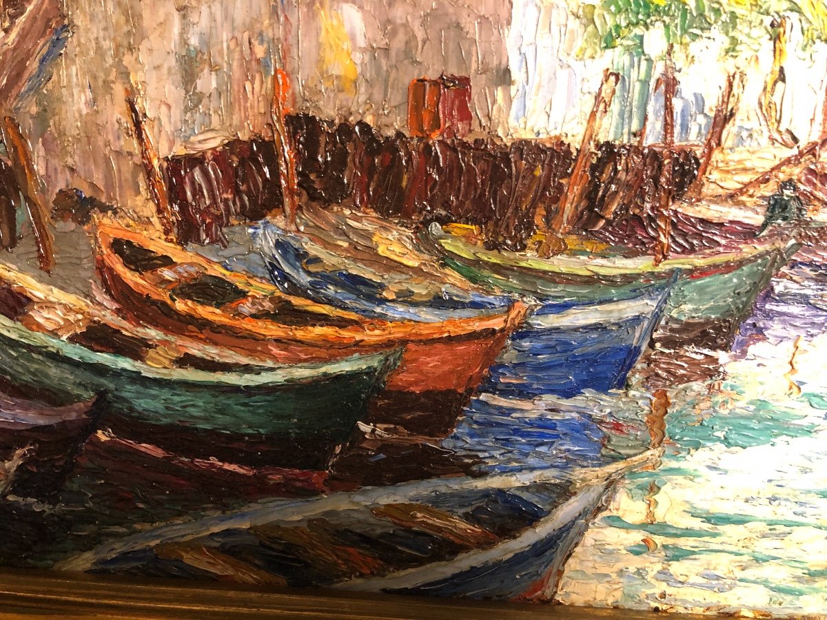 Elie Bernadac 1913- Nice 1999 Oil On Wood Martigues The Quay Brescon /2-photo-4