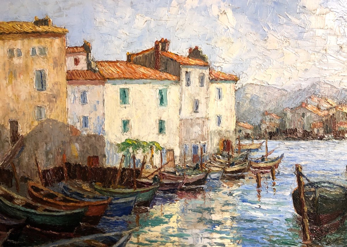 Elie Bernadac 1913- Nice 1999 Oil On Wood Martigues The Quay Brescon /2