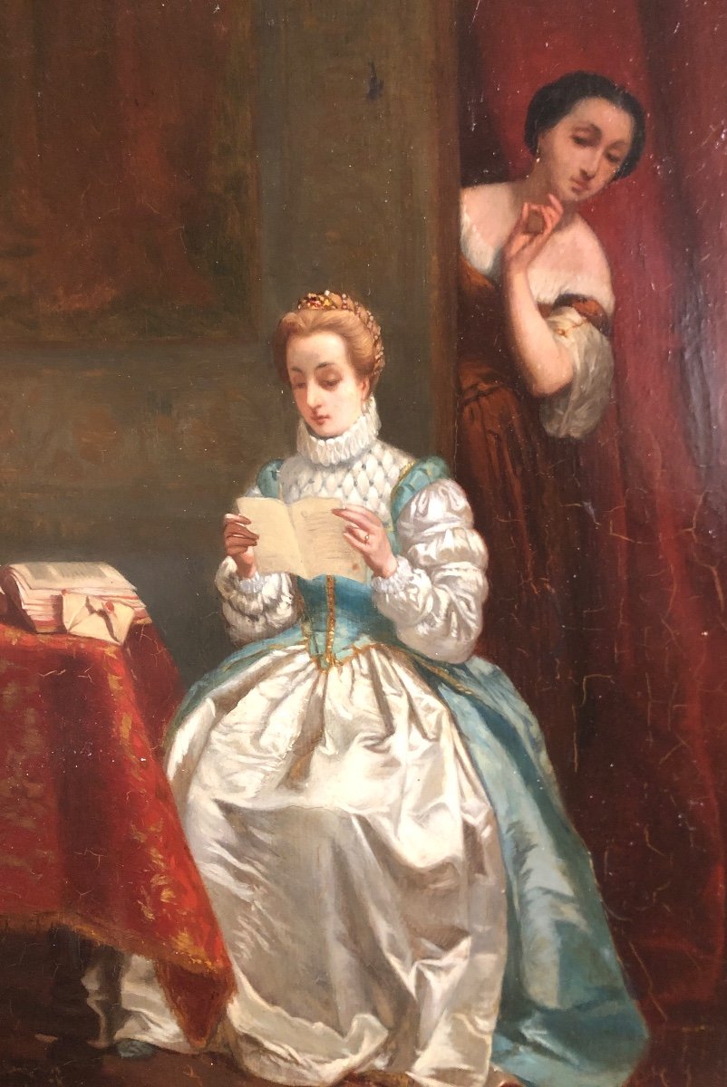 Hippolyte Lecomte 1781-1853 Attributed Oil The Love Letter-photo-2
