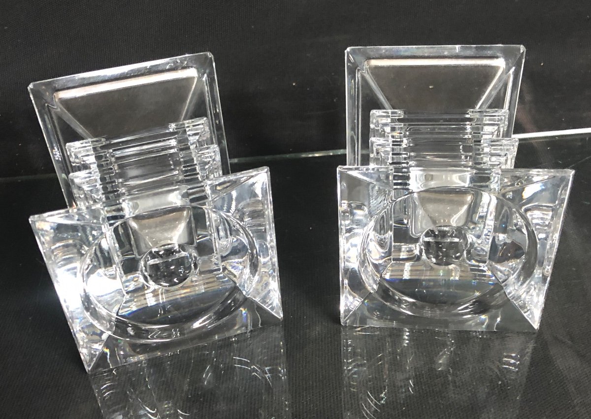 Cristallerie VILLEROY et BOCH attribue Paire de Bougeoirs en cristal chandeliers -photo-1