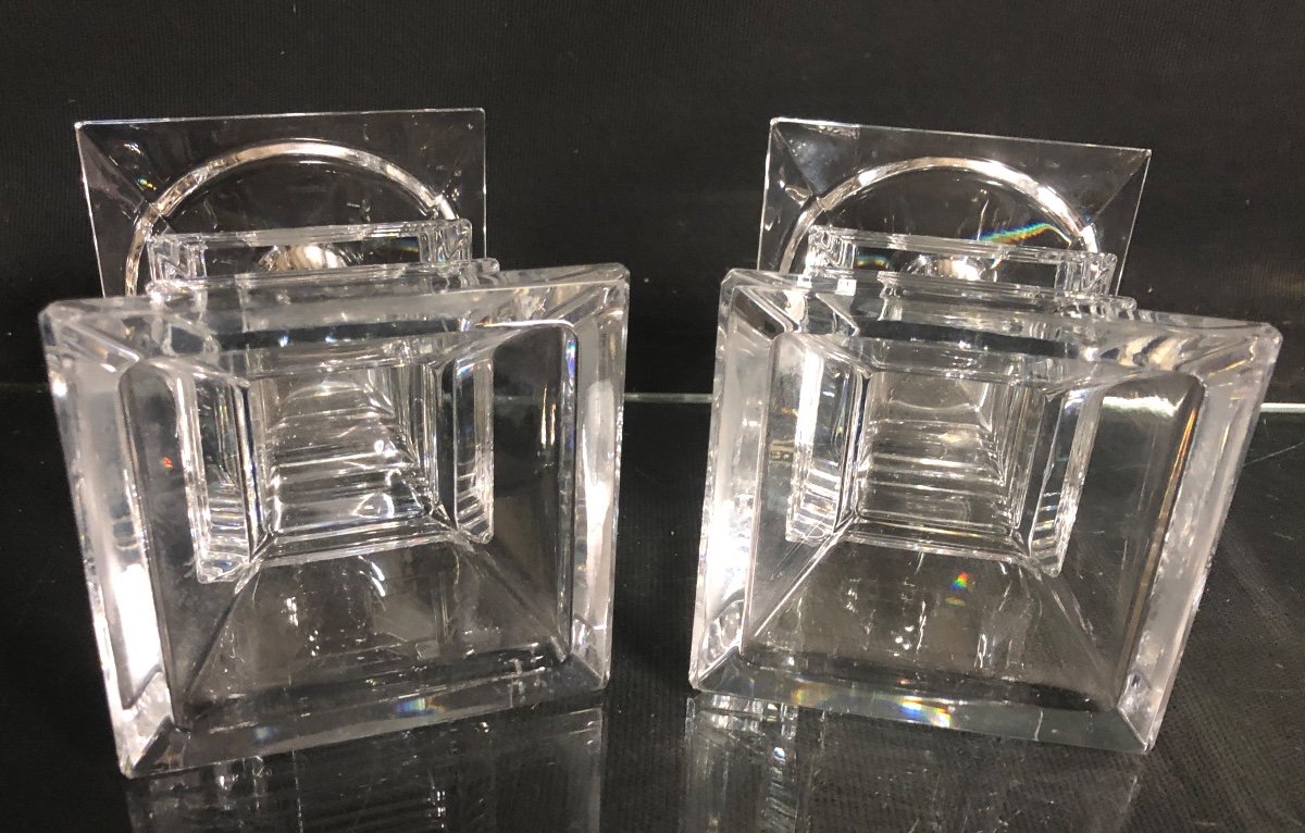Cristallerie VILLEROY et BOCH attribue Paire de Bougeoirs en cristal chandeliers -photo-3