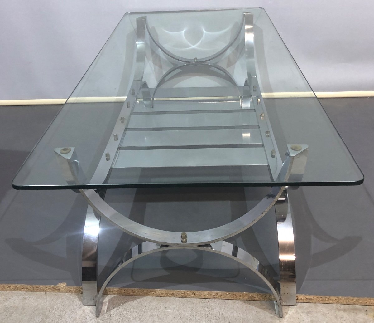 1970 Coffee Table In Chrome And Very Good Condition Glass-photo-2