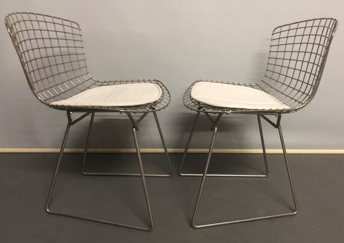 Harry BERTOIA Paire de chaises WIRE En très bon état avec leurs galettes-photo-3