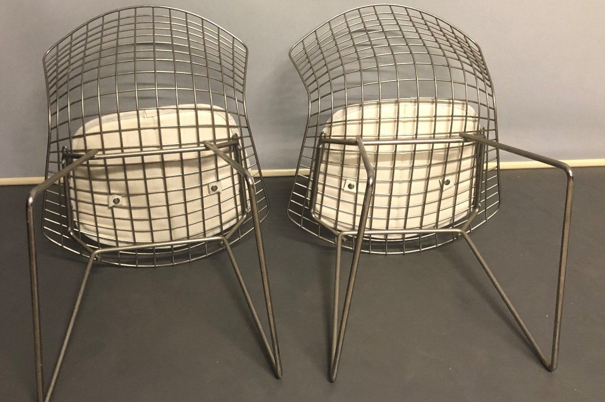 Harry BERTOIA Paire de chaises WIRE En très bon état avec leurs galettes-photo-2