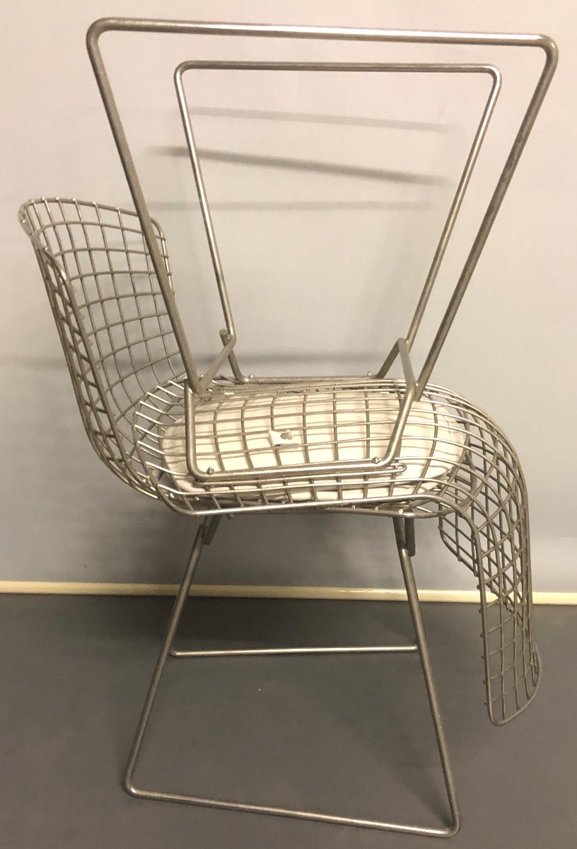 Harry Bertoia Pair Of Wire Chairs In Very Good Condition With Their Slabs-photo-8
