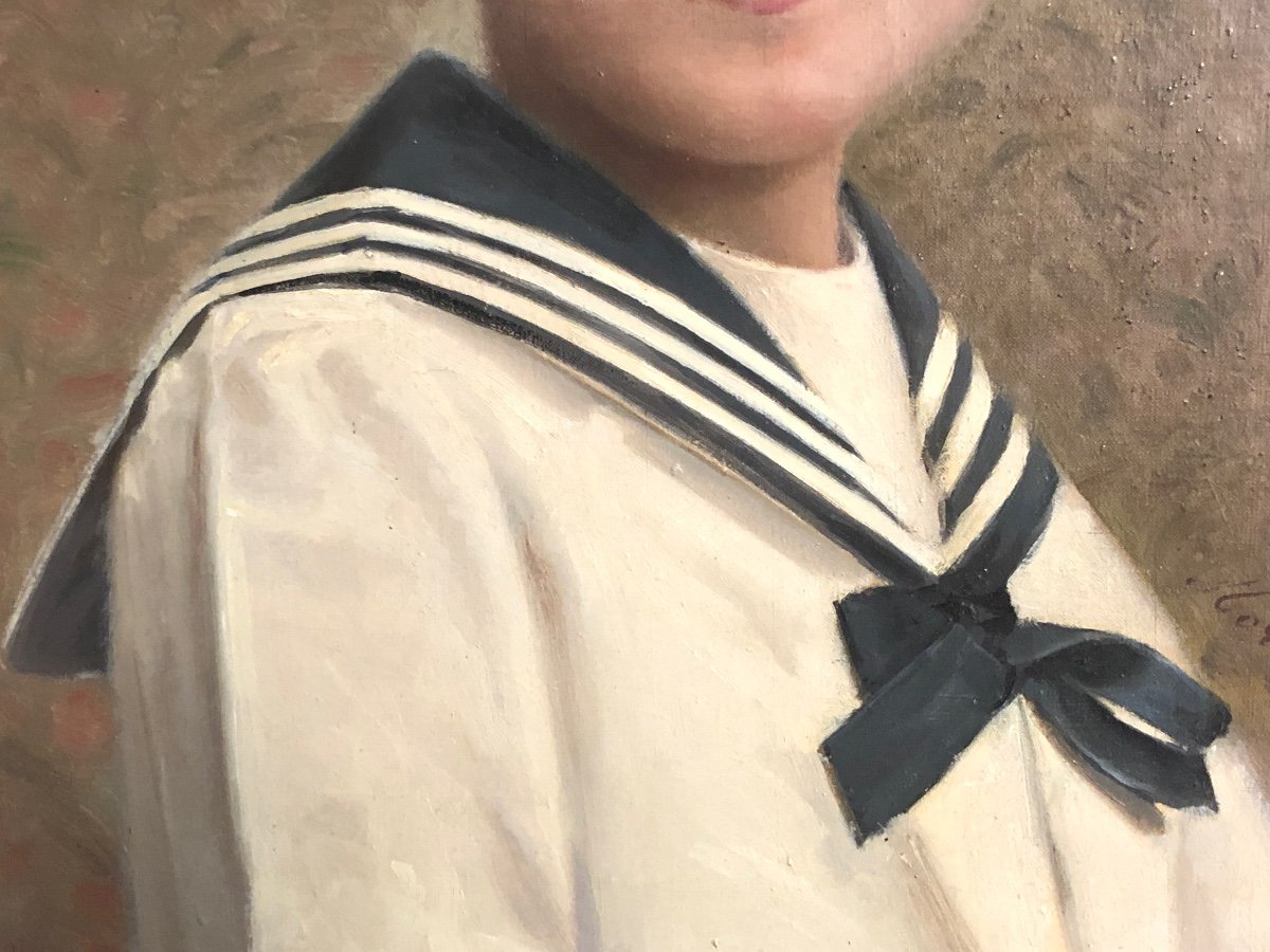 Auguste Moreau-deschanvres 1838-1913 Oil Portrait Of A Child In Sailor Foam-photo-4