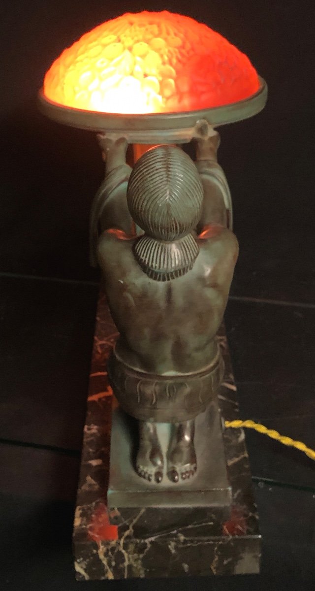 FAYRAL LE FAGUAYS Importante et rare Lampe Art Deco Offrande ou Floréal -photo-3