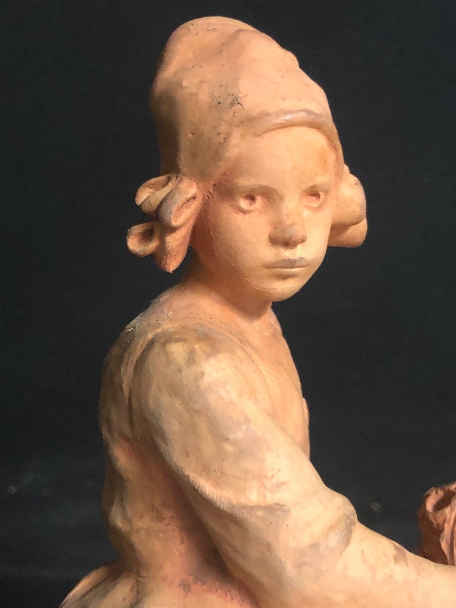 Ruth Milles 1873-1941 Sweden Young Girl With A Bouquet Terracotta Pont Aven-photo-2