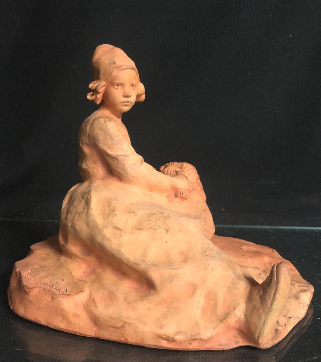 Ruth Milles 1873-1941 Sweden Young Girl With A Bouquet Terracotta Pont Aven-photo-3