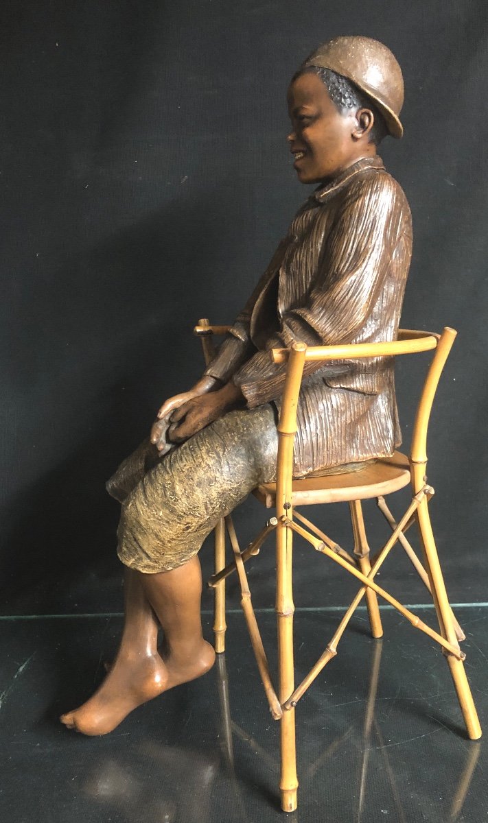 Goldscheider 1845-1897 Rare Terracotta 52 Cm Young Black At The Photographer Very Good Condition-photo-2