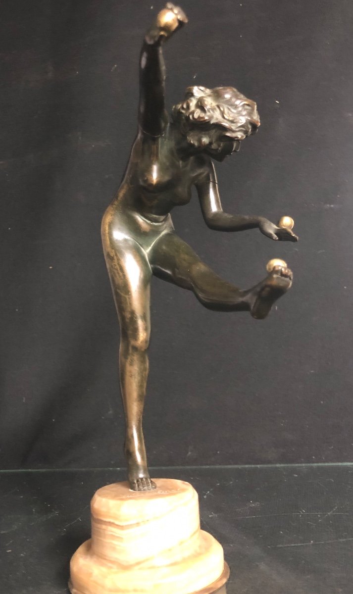 Claire Colinet 1880-1950 Bronze The Juggler Around 1925 Double Patina And Signed-photo-2