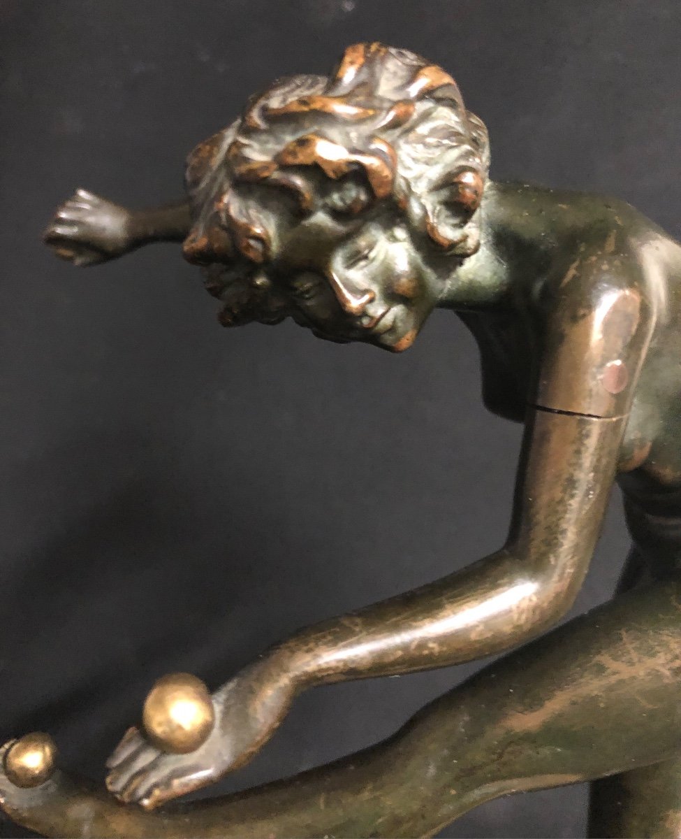 Claire Colinet 1880-1950 Bronze The Juggler Around 1925 Double Patina And Signed-photo-4