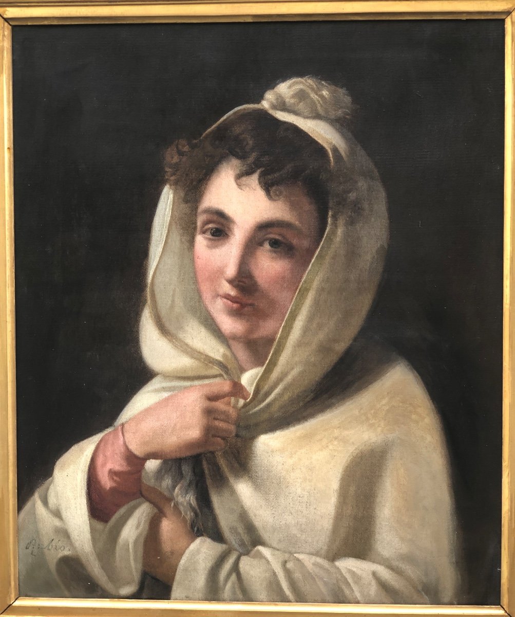 Luigi RUBIO c.1808-1882 Italie Importante Huile Portrait de jeune femme-photo-2