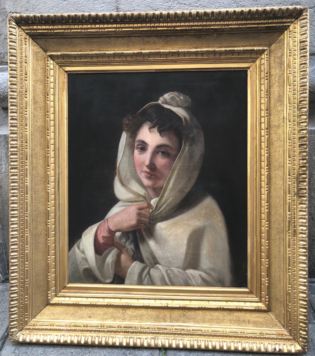 Luigi RUBIO c.1808-1882 Italie Importante Huile Portrait de jeune femme