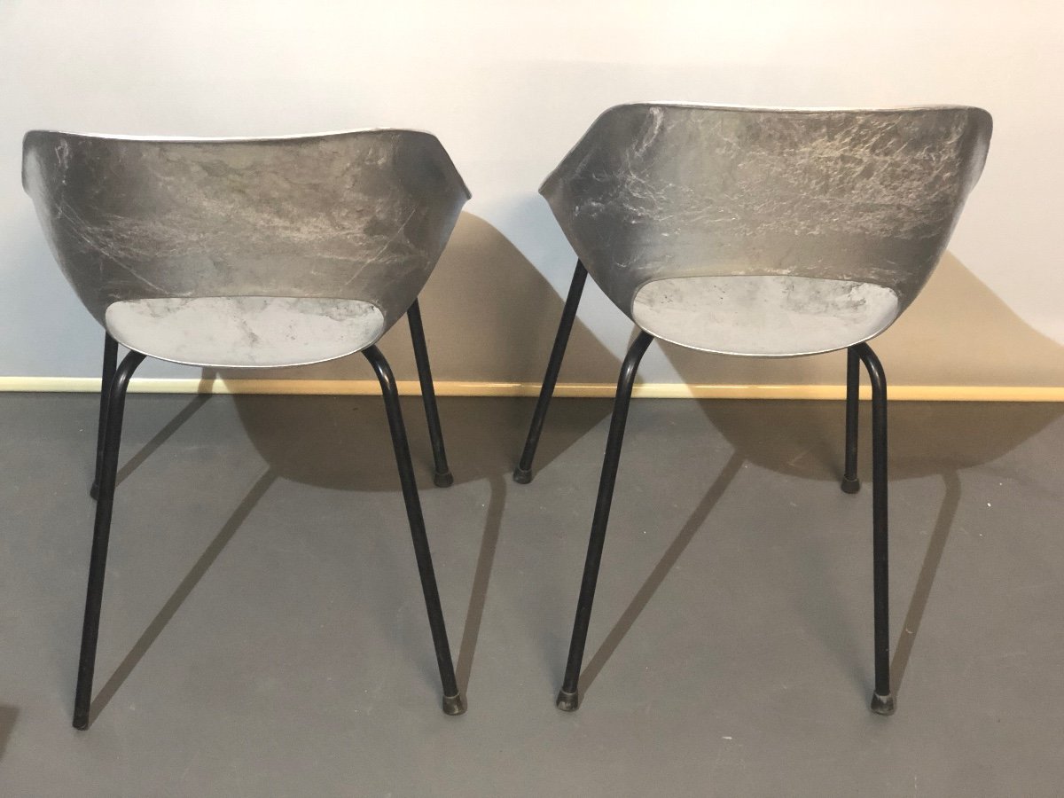 Pierre Guariche 1926-1995 Rare Pair Of Aluminum Barrel Chairs Steiner Edition Chair-photo-1