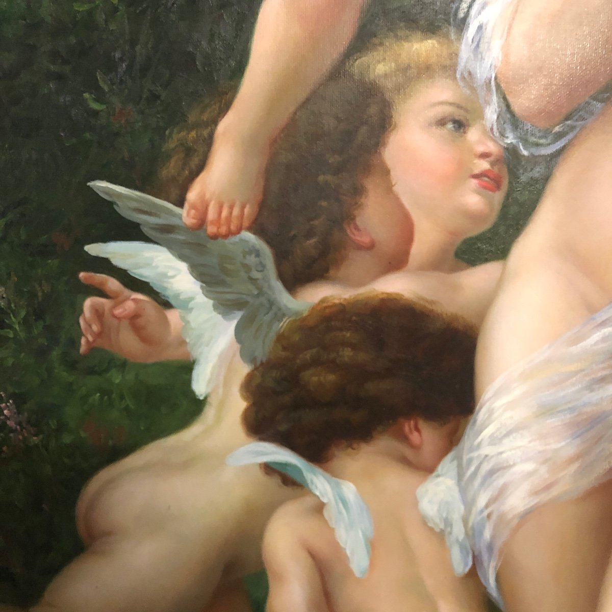 SHERRINGTON XXe IMPORTANTE huile Venus et Anges 141x110 cm Angelots Amour-photo-5