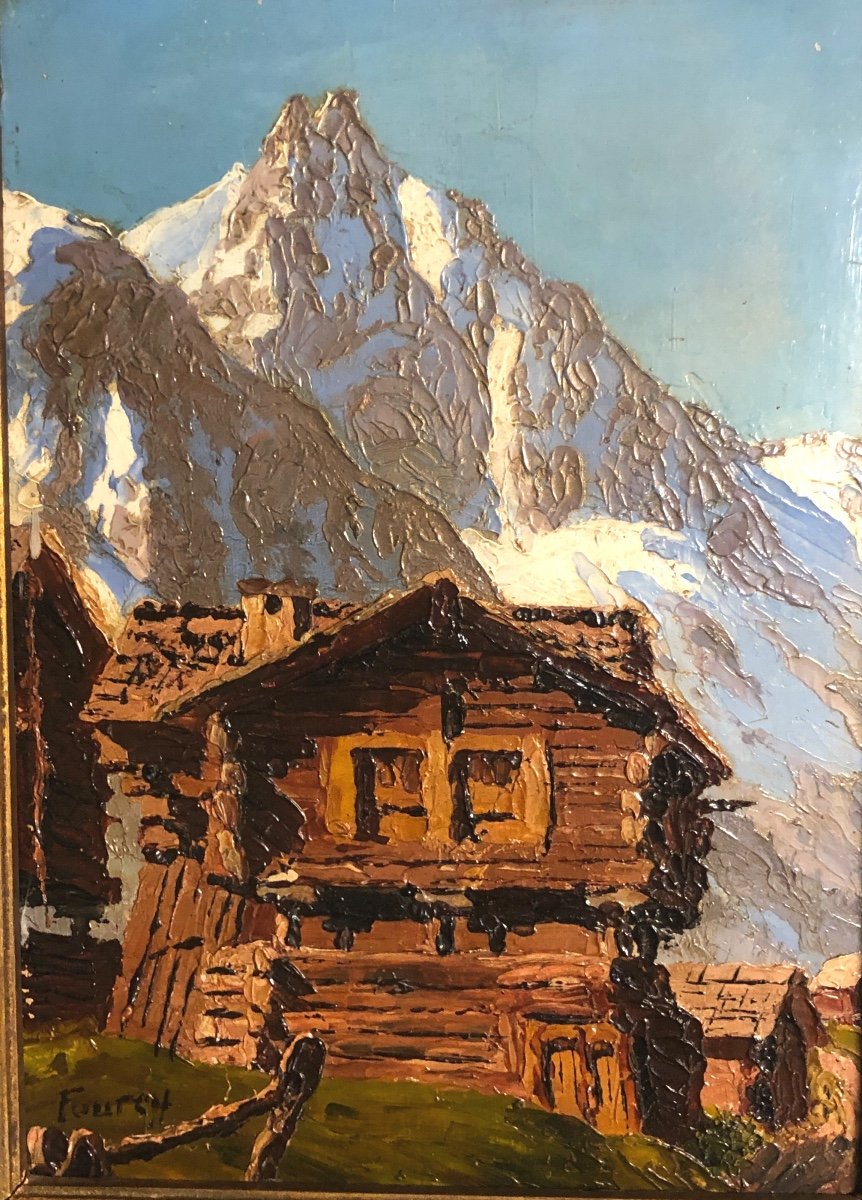 Jacques FOURCY 1906-1990 Huile Chalet en montagne Alpes-photo-2