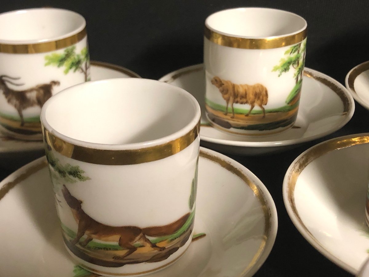 Suite de 8 Tasses ANIMAUX et sous tasses XIXe Porcelaine de Paris-photo-4