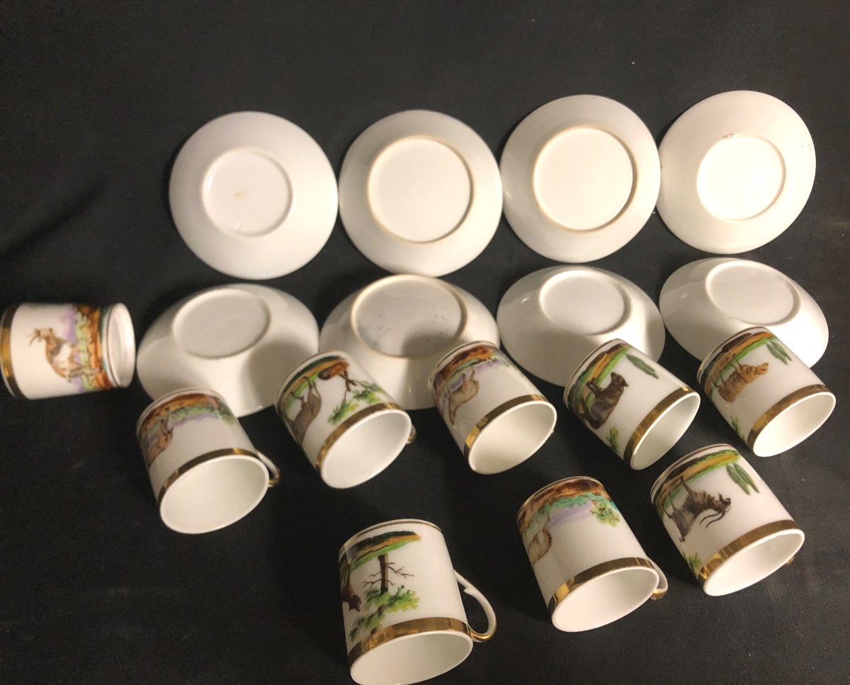 Suite de 8 Tasses ANIMAUX et sous tasses XIXe Porcelaine de Paris-photo-3