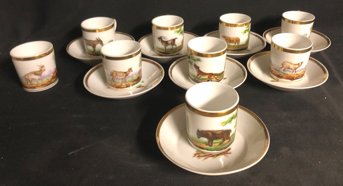 Suite Of 8 Animal Cups And Nineteenth Paris Porcelain Cups