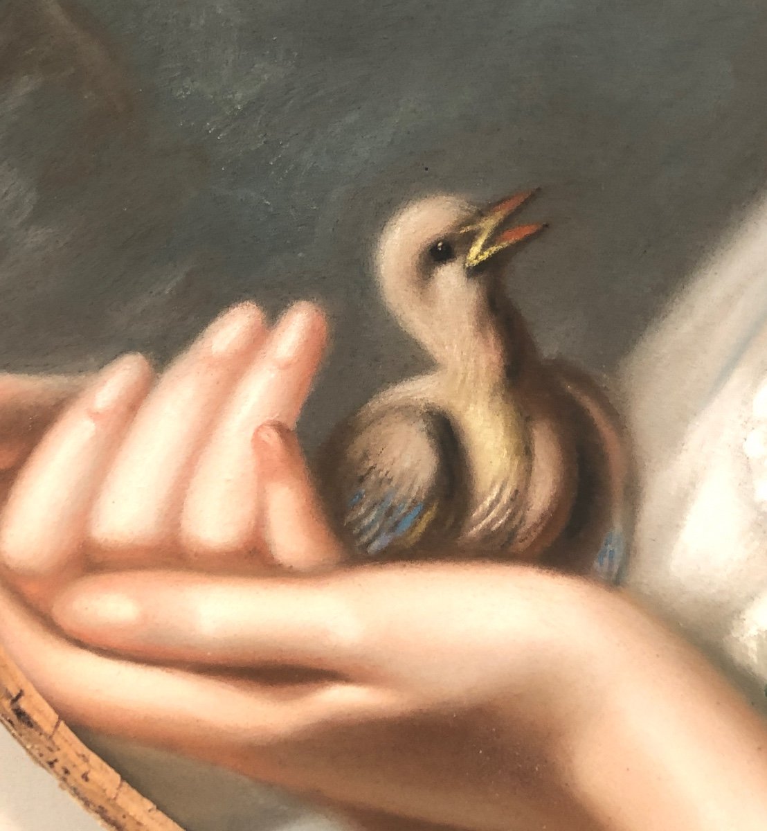 A.CAZIN 1856 Grande paire de pastel Fillette à l’oiseau et garçon dessinant -photo-3