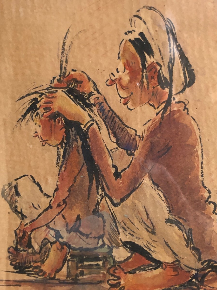 Henri MEGE 1904-1984 Aquarelle 1953 Indochine Vietnam-photo-1