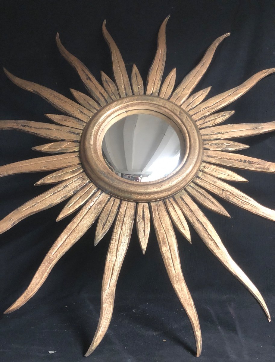 Very Large Sun Witch Mirror 96 Cm In Bomb And Deforming Wood-photo-4
