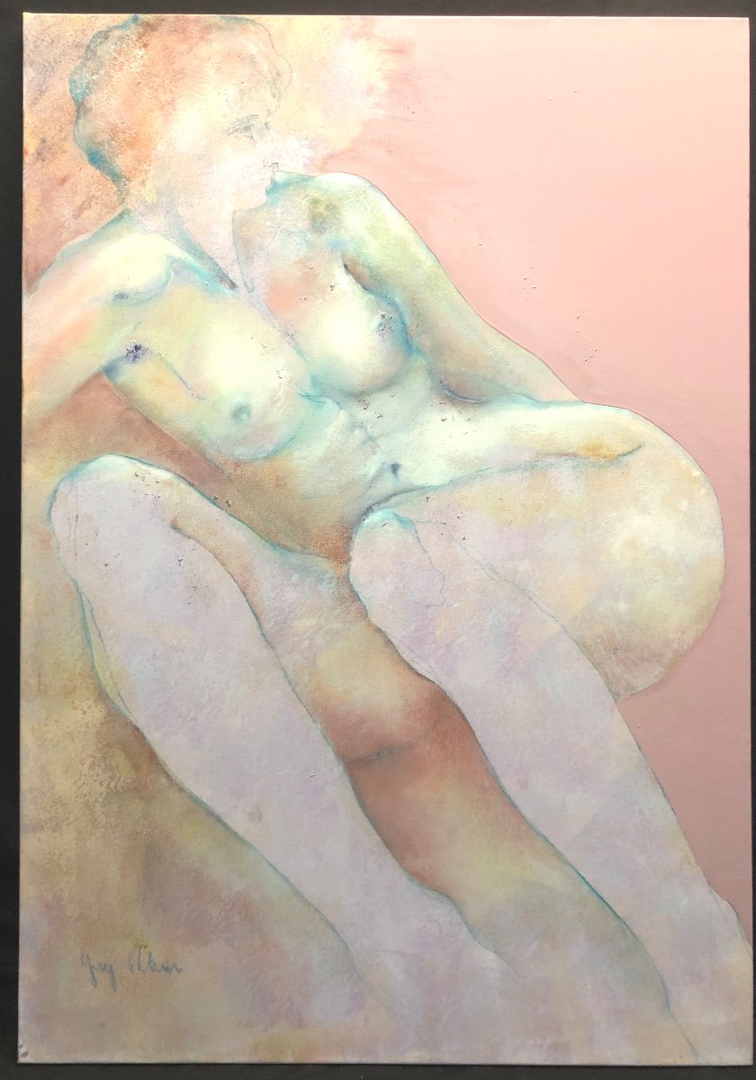 Guy Patrier Twentieth Large Oil 116x81cm Portrait Of Naked Woman Workshop Background 41