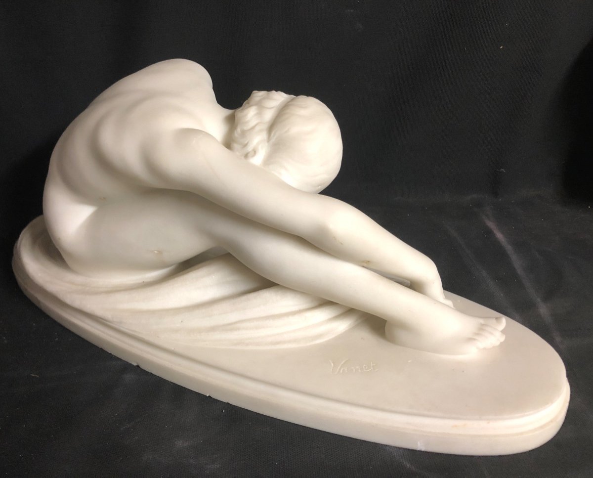 E. VANET XIXe-XXe IMPORTANTE Sculpture 61 cm Marbre blanc Art Deco 1930-photo-2