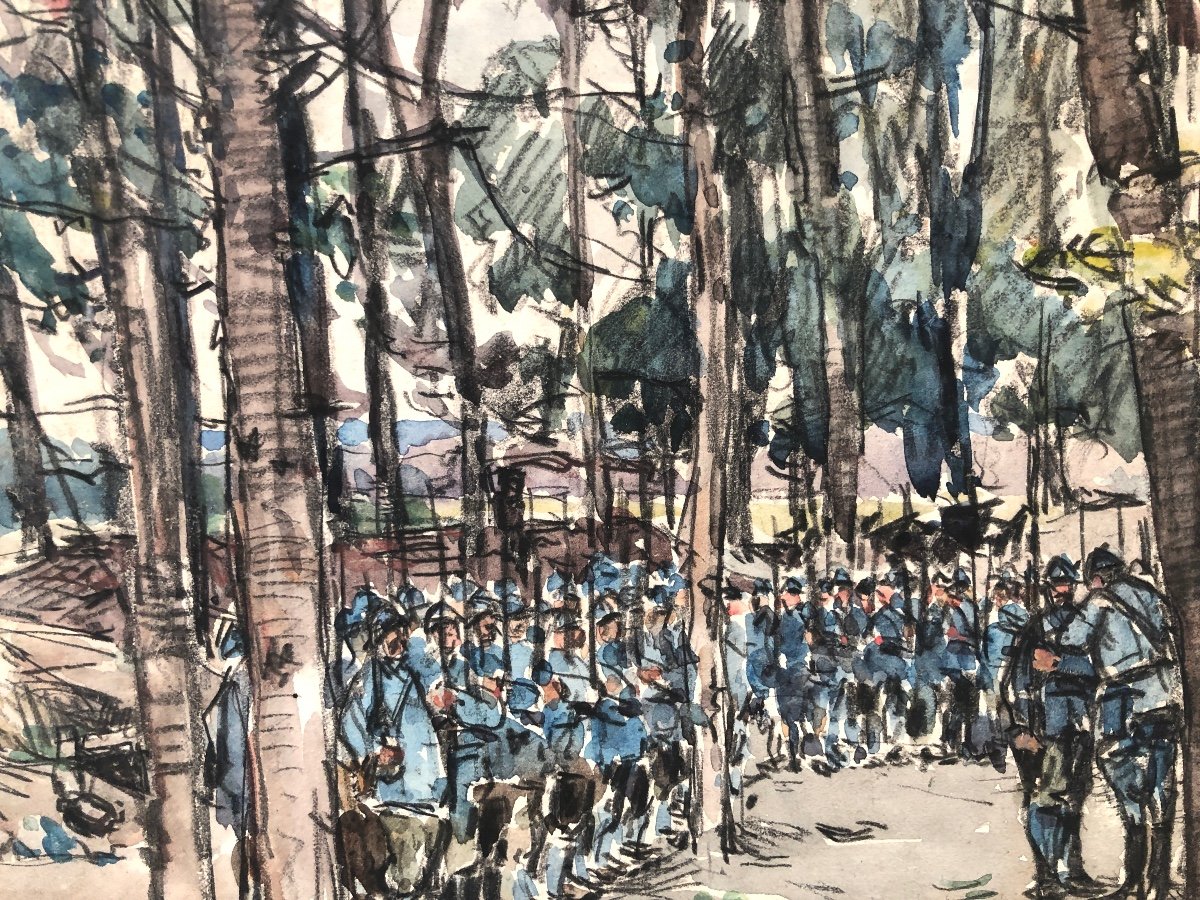 Louis Montagné Avignon 1879-1960 Rare Watercolor Militaria 1916 Military War Cross-photo-1